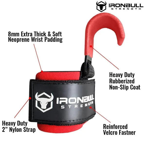 Lifting Hooks, Weight Lifting Hooks - Red/Black
