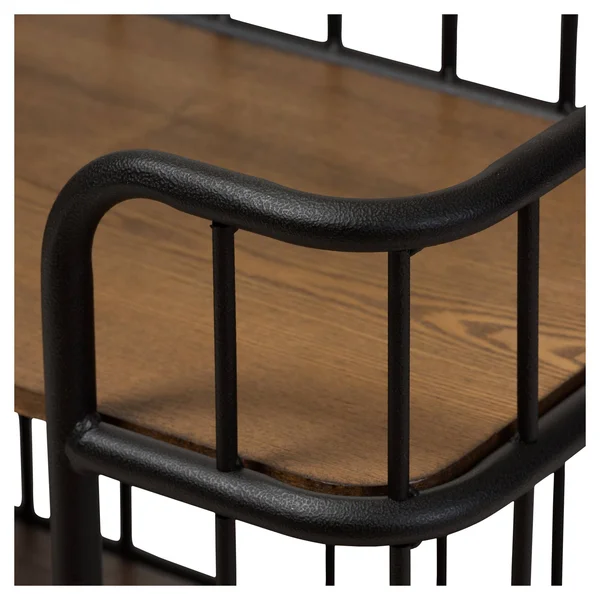 Baxton Studio Porter Rustic Industrial Style Antique Black Textured Finished Metal Distressed Ash Wood Mobile Serving Bar Cart