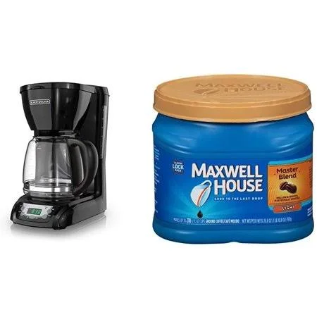Black+decker Dlx1050b 12-Cup Programmable Coffee Maker with Glass Carafe - Black & Maxwell House Master Blend Light Roast Gro