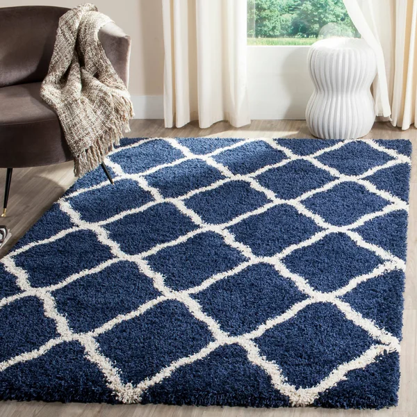 Safavieh Hudson Shag Ariola Trellis 2-Inch Thick Rug - 2&3x22 x 6& Runner - Ivory/Slate Blue