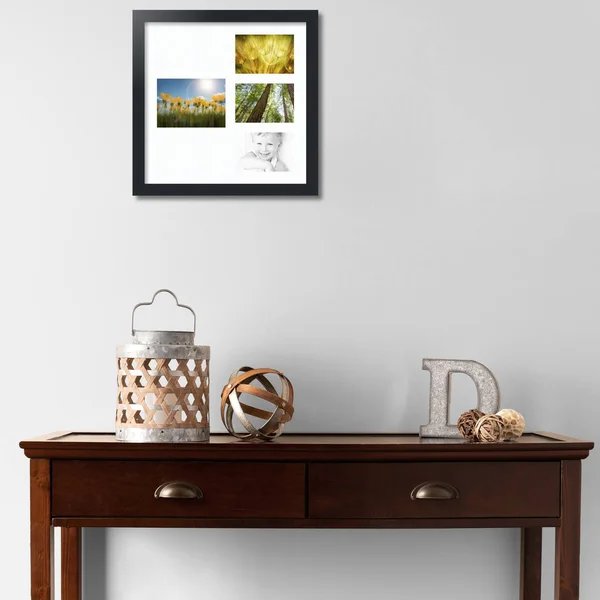 Collage Picture Frame - Satin Black Frame with 4 openings for 5x7 Photos with Super White Mat. D3926T71, ArtToFrames