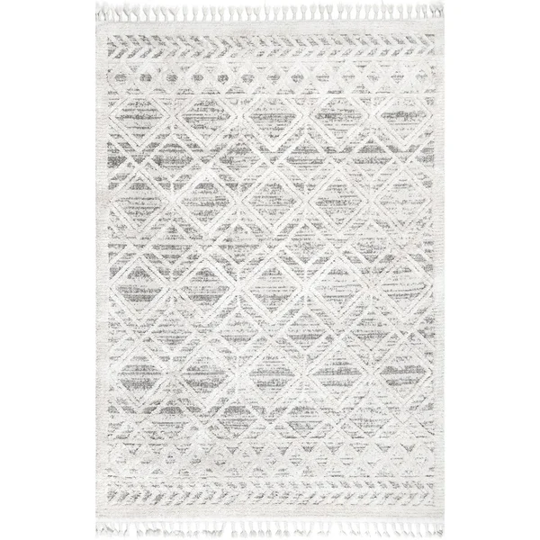 nuLOOM Ansley Textured Lattice Tassel Beige 6 ft. 7 in. x 9 ft. Area Rug