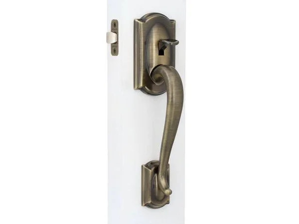 Schlage FE285 Cam Geo 609 Camelot Front Entry Handle Georgian with Interior Knob - Antique Brass