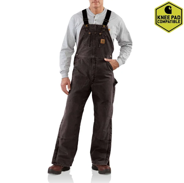Men's Carhartt Quilt-Lined Sandstone Duck Bib Overall Dark Brown