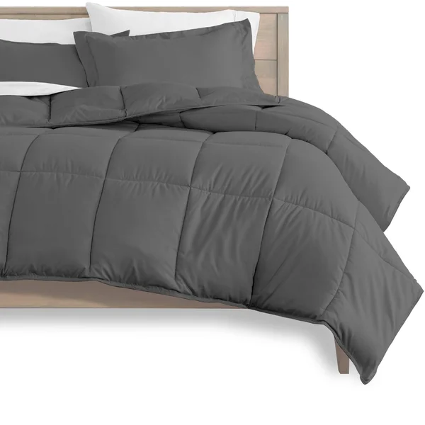 Bare Home Bed-in-a-Bag Down Alternative Comforter & Sheet Set - Comforter Set: Grey - Sheet Set: White - Twin XL