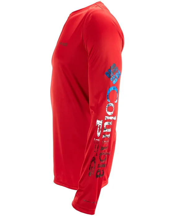 Columbia Red Spark/Americana Men's Terminal Tackle PFG Sleeve Long Sleeve Shirt