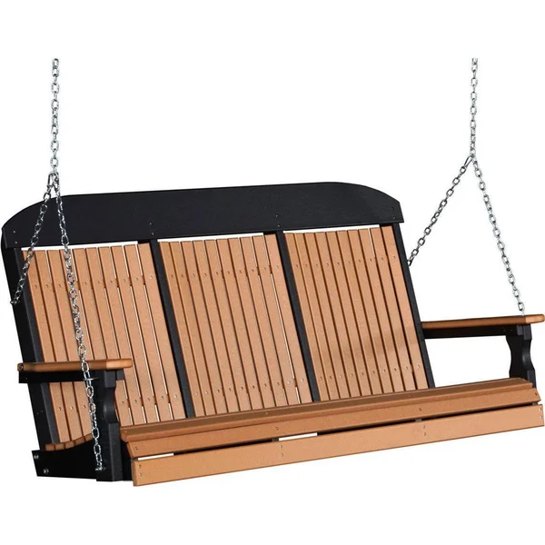 LuxCraft Classic 5& Porch Swing with Flip Down Center CONSOLE - Cedar on Black