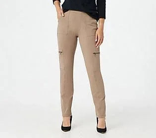 Susan Graver Weekend Premium Stretch Pull-On Cargo Pants, Size Small, Mushroom