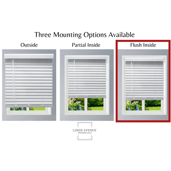 Linen Avenue Custom Cordless Faux Wood Blind White - 44 W x 48 H Flush Inside Mount