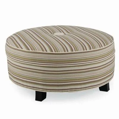 Pendelton 28x22 Tufted Round Ottoman CR Laine Coconut Indigo/Teddy Bear 14x22H x 28x22W x 28x22D