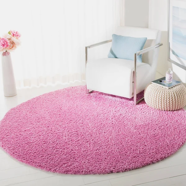 Safavieh August Carlene Solid Plush Shag Round Area Rug Pink - 5' x 5'