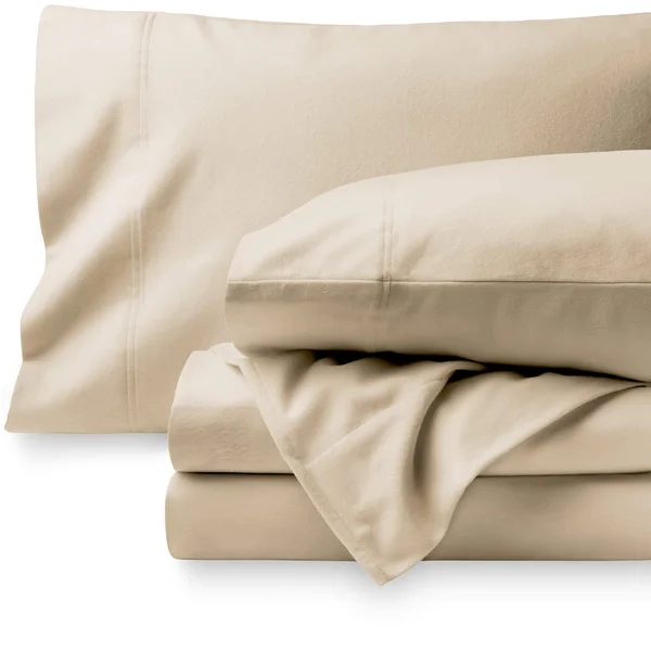 Bare Home Flannel Sheet Set 100% Cotton - Velvety Soft Heavyweight - Double Brushed Flannel - Deep Pocket (Queen, Sand)