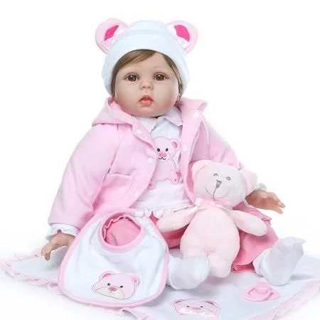 Ubesgoo 22 inch Kids Lifelike Newborn Doll Silicone Reborn Doll Gift Baby Doll Handmade, Pink
