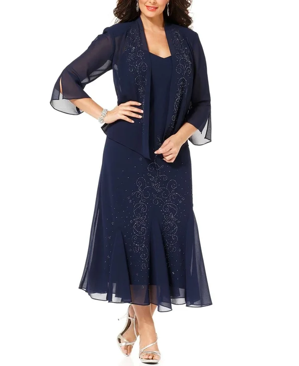 Ru0026M Richards Women's Plus Size Beaded Jacket Dress - Mother of The Bride Dresses - 22W Navy, Blue