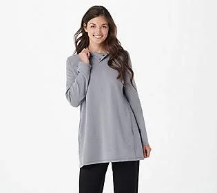 Susan Graver Weekend Cotton Modal French Terry Tunic - Size Small, Quiet Grey
