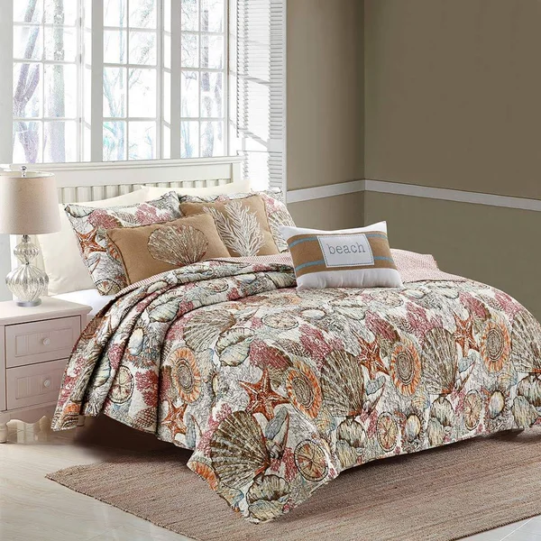 Elise & James Home Brushed Ashore Quilt Set Blue - Orange, White Twin