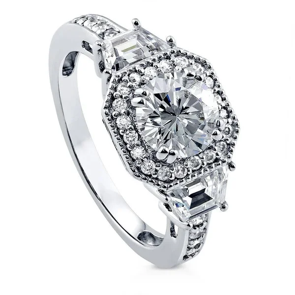 Berricle Sterling Silver Round Cubic Zirconia CZ Halo Art Deco Wedding Engagement Ring 1.9 CTW Size 6.5