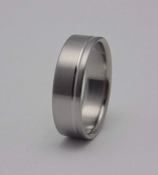 Titanium with Polished Groove Wedding Ring 9 - 7mm