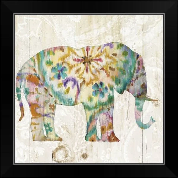 Boho Paisley Elephant I - Black Framed Wall Art, 16x16, Great Big Canvas