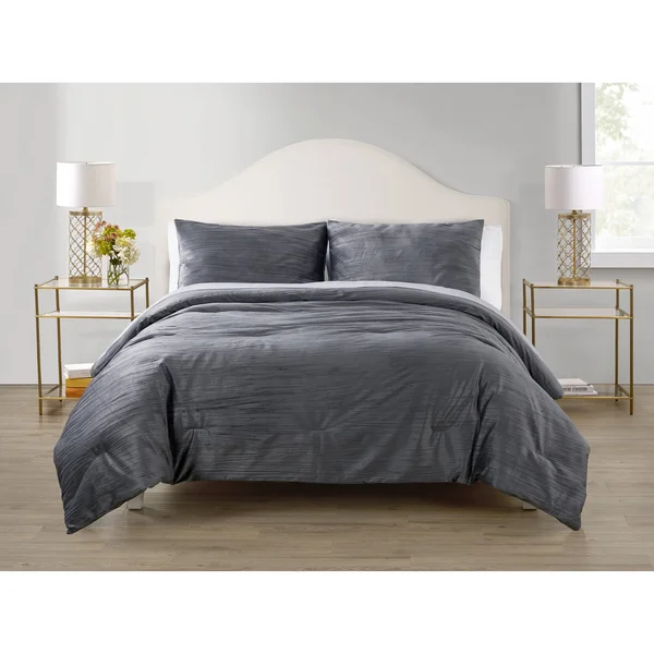 Elegant Estates Sadie Crinkle Velvet Comforter Set - Frost Grey - Full - Queen