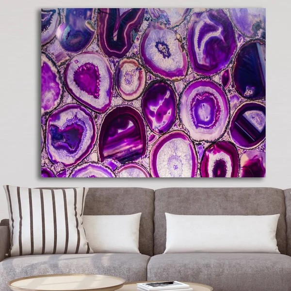 Designart &Violet Agate Geode& Mid-Century Modern Gallery-Wrapped Canvas - Purple - 32 in. Wide x 24 in. High