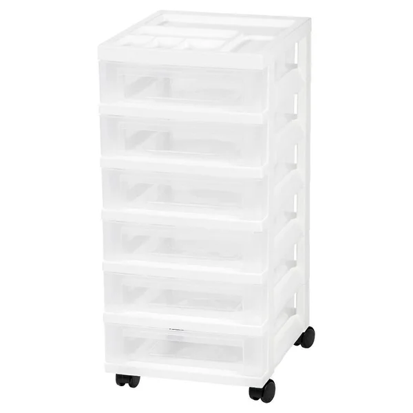 Iris USA 6-Drawer Rolling Storage Cart with Organizer Top - White