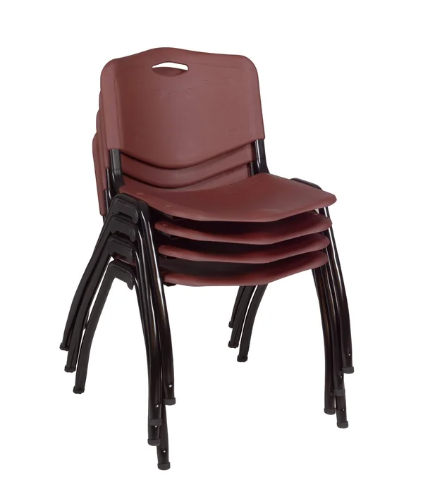 Cain 36x22 Round Breakroom Table- Beige & 4 &M& Stack Chairs- Burgundy