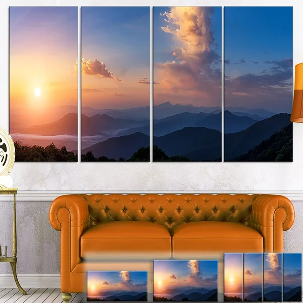 Design Art 'Dark Cloudy Sky Above Mountains' Photographic Print on Wrapped Canvas - Size: 20 inch H x 40 inch W x 1 inch D, Blue