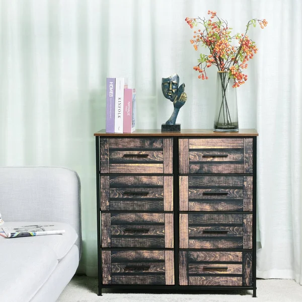 Fabric 8-Drawer Storage Organizer Double Dresser - Wood Color