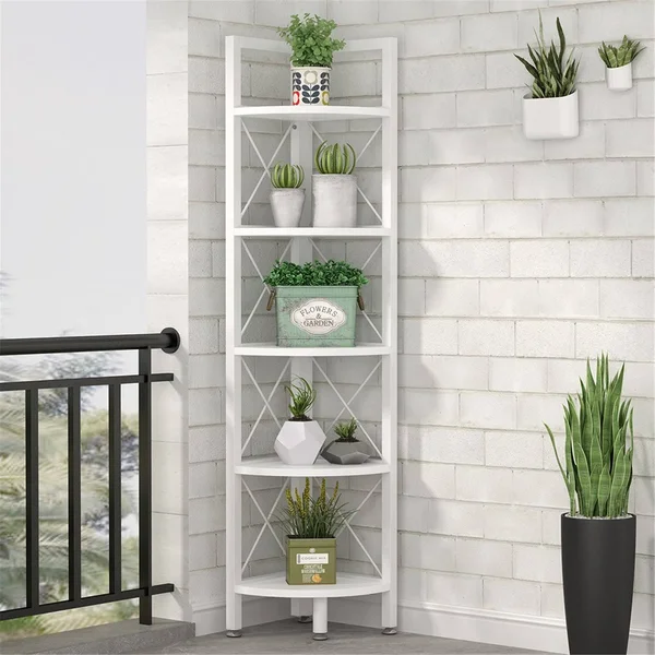 5 Tier Corner Shelf Unit Bookshelf Storage Rack Plant Stand - Black