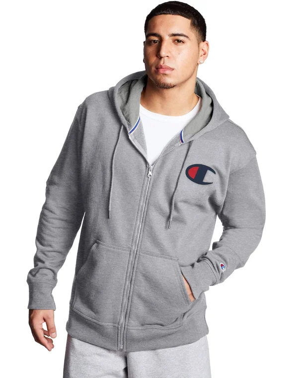 Champion Men's Powerblend Graphic Full Zip Hoodie, XXL, Blue