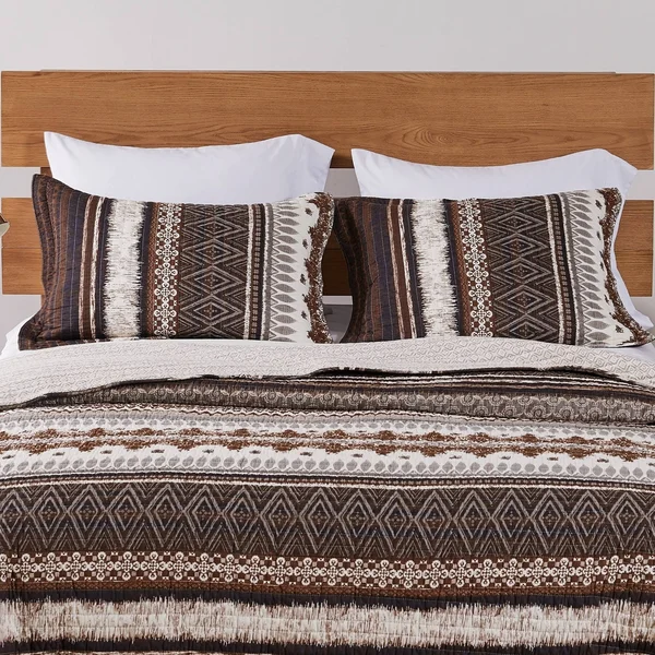 Greenland Home Fashions Southwest All-Cotton Pillow Sham Set - Latte - King 20x36-inch