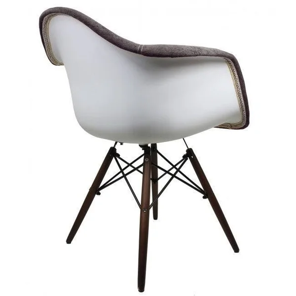 Contemporary Retro Molded Style Velvet Fabric Accent Plastic Dining Armchair with Dark Wood Eiffel Legs (Pink)