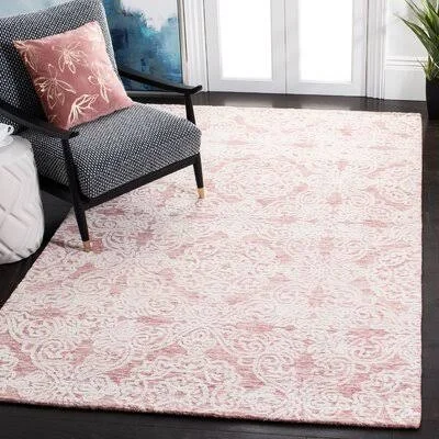 Noor Damask Handmade Tufted Wool Dark Pink/Ivory Area Rug Gold Flamingo Rug Size: Rectangle 6' x 9'