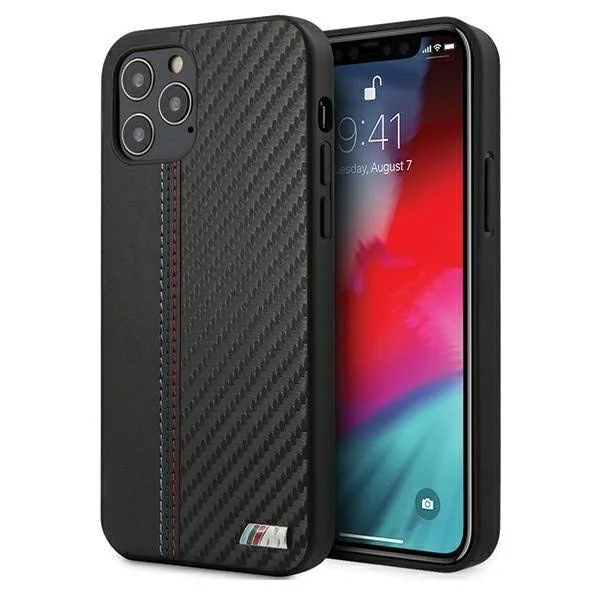 BMW, M-Collection Stripe, Bi-Material, iPhone 12 Pro Max (6.7), Carbon Hardcover, BMHCP12LMCARBK