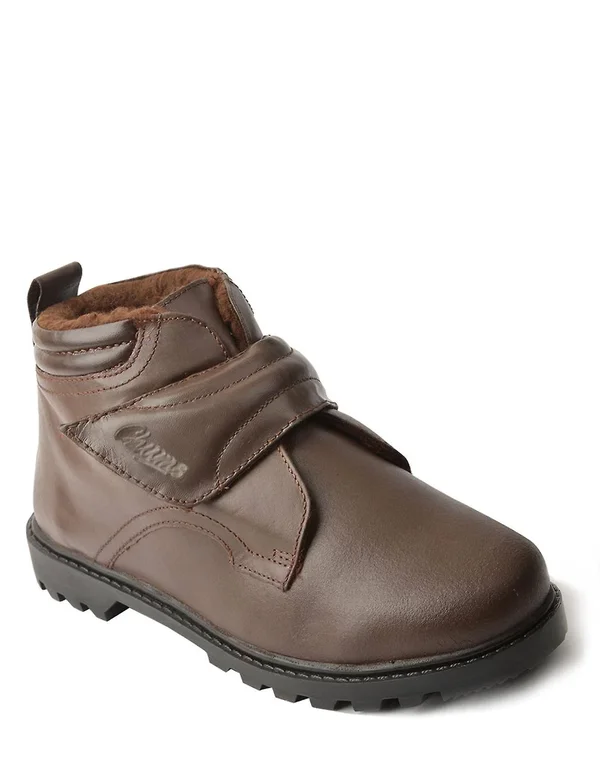 Chums Mens Real Leather Warm Lined Touch Fastening Boots Brown 7 UK