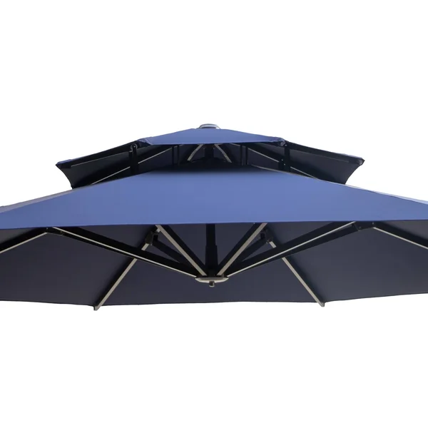 Crestlive Products Patio Luxury 12 FT Double Top Round Offset Umbrella - Navy
