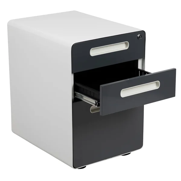 24x22 Black and Gray Ergonomic 3-Drawer Mobile Locking Filing Cabinet with Frame