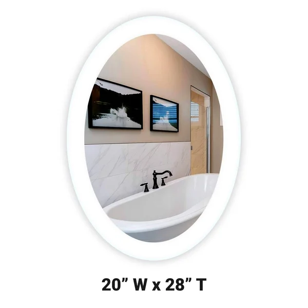 Side-Lighted LED Bathroom Vanity Mirror: 20x22 Wide x 28x22 Tall - Oval - Wall-Mounted