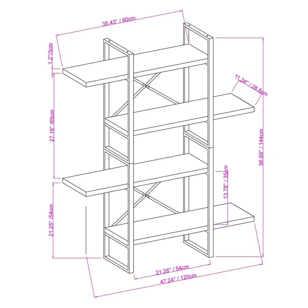 4 Shelf Display Bookcase by Davee Furniture Inc, Size: 56.69 H x 47.24 W x 11.34 D, Brown