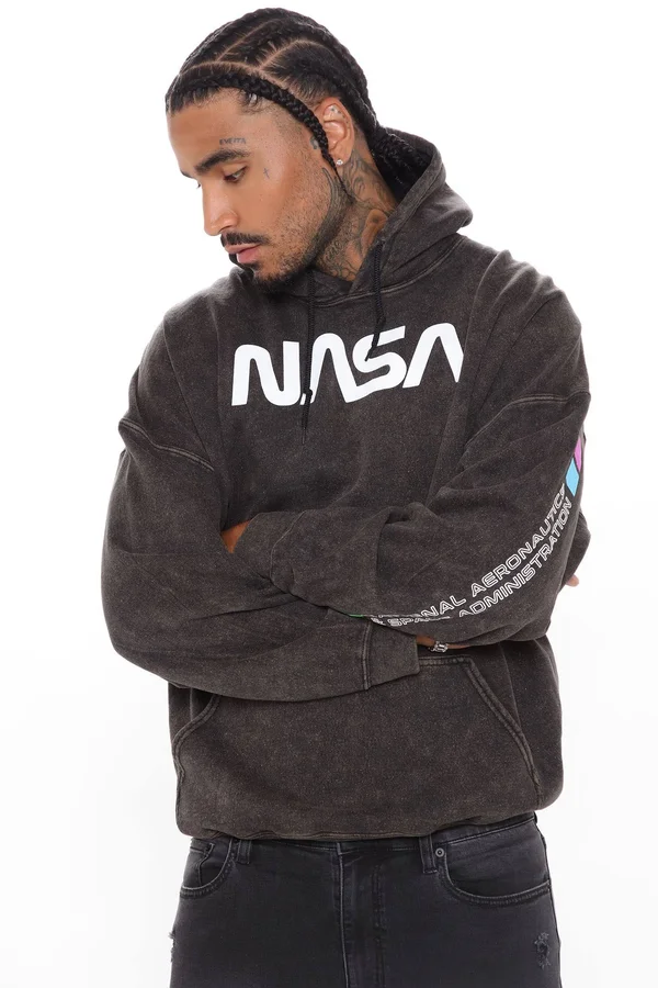 Mens NASA Exploration Hoodie in Black Wash Size Medium by Fashion Nova
