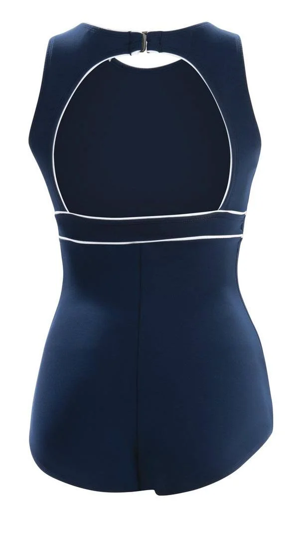 Dolfin Women's Aquashape High Clasp Neck Back One Piece Swimsuit - Size 14, Blue