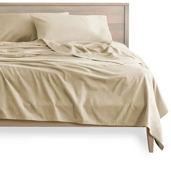 Bare Home Flannel Sheet Set 100% Cotton - Velvety Soft Heavyweight - Double Brushed Flannel - Deep Pocket (Queen, Sand)
