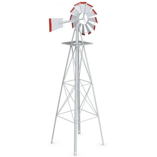 8 ft Tall Windmill Ornamental Wind Wheel-Silver