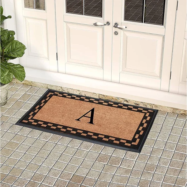 A1hc Rubber and Coir Heavy Duty Non-Slip Durable Monogrammed Q Doormat 24 inchx48 inch - Black/Beige, Size: 24 inch x 48 inch