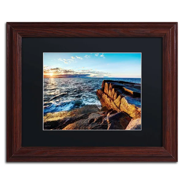 Trademark Art &Sunrise Over The Atlantic in Maine& by David Ayash Framed Photographic Print Size: 11x22 H x 14x22 W, Matte Color
