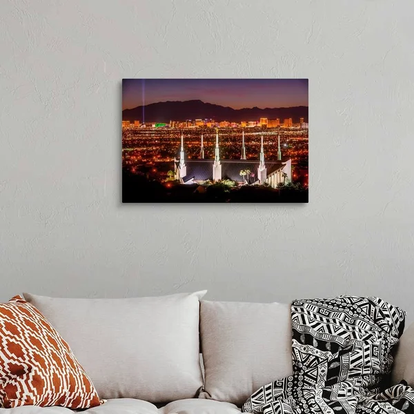 Las Vegas Nevada Temple, Night, View from The Hill, Sunrise Manor, Nevada, Large Solid-Faced Canvas Wall Art Print, Great Big