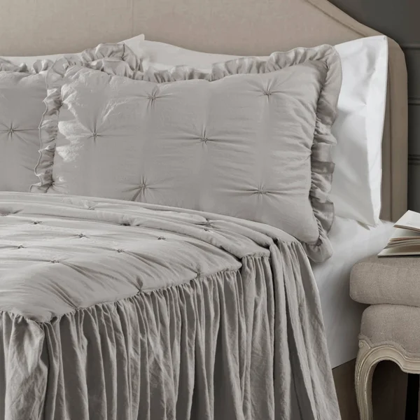 Lush Decor Ravello Pintuck Ruffle Skirt Bedspread Light Gray Set Queen
