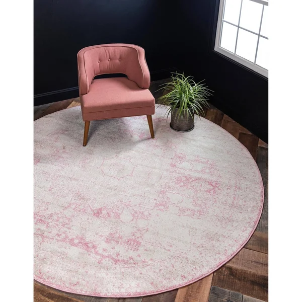 Unique Loom Bromley Wells Pink 8 ft. Round Area Rug