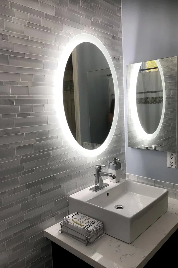 Side-Lighted LED Bathroom Vanity Mirror: 20x22 Wide x 28x22 Tall - Oval - Wall-Mounted